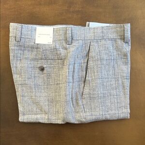 Banana Republic Straight Plaid Light Gray Textured linen Suit Pants 32x30
